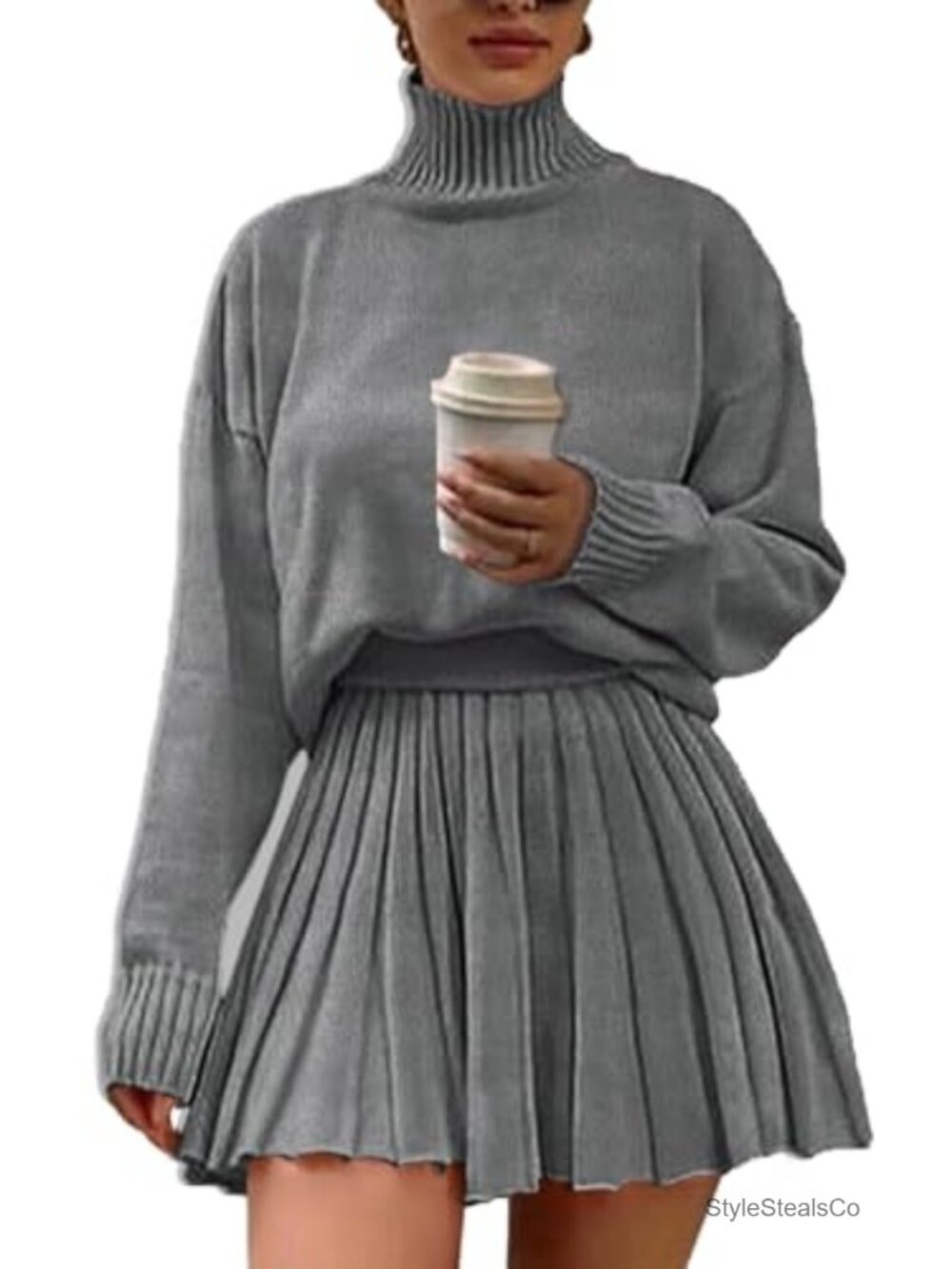 Women's 2 Piece Outfits Turtleneck Long Sleeve Oversized Pullover Sweaters and